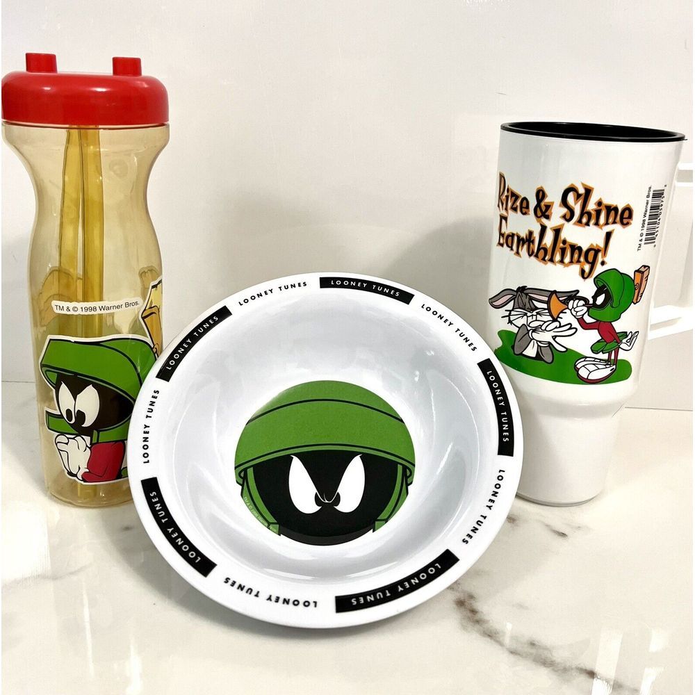 MARVIN THE MARTIAN Vintage 1990s Looney Tunes Warner Brothers Bowl Mug Bottle